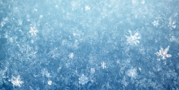 Snow in winter close-up. Macro image of snowflakes, winter background. Nice background on the theme of winter, christmas, new year. Frost Winter texture iced surface,.