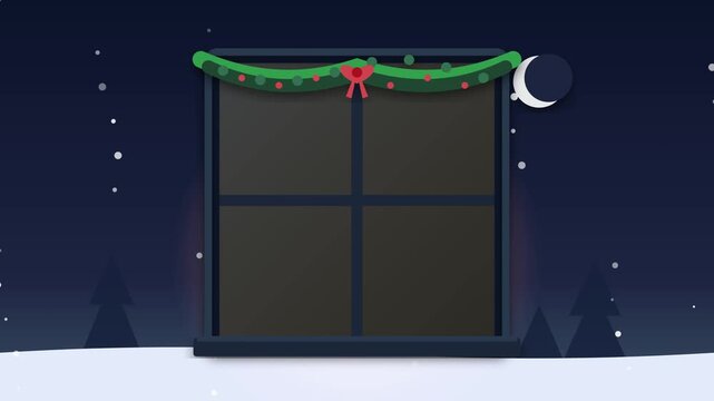 Cozy Christmas Window Scene with Gently Falling Snow Loop 4K