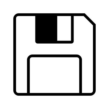 Black floppy disk icon isolated on white background.