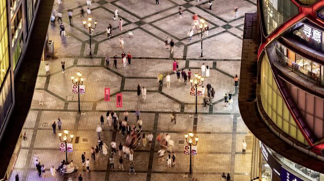 pedestrian area of chongqing with data and surveillance tracking graphics 