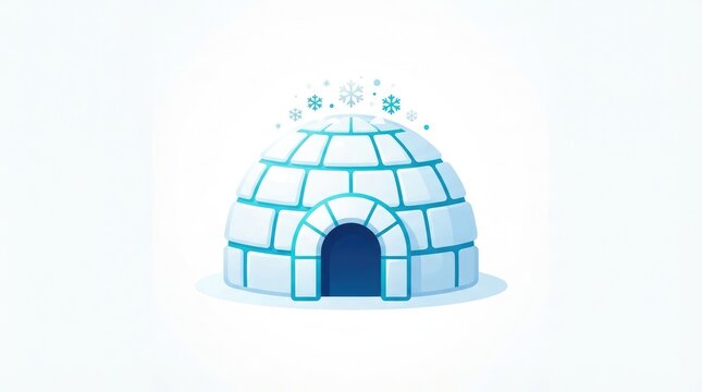 Vector illustration of a traditional ice igloo home with glowing snow flakes on a clean white background