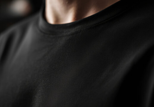 Black t-shirt close up for a logo Mockup - Minimal apparel branding scene - Generative ai