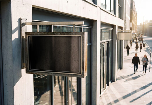 Black and wooden empty blank storefront signage Mockup. Generative ai