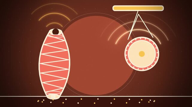 Traditional barrel drum with sound ripples looping motion