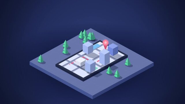 Isometric smartphone navigation map endless loop