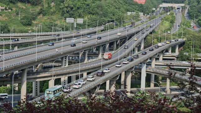 highway junction in chongqing with data and surveillance tracking graphics 