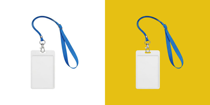 Blank ID badge holder with a blue lanyard neck strap for events and office work