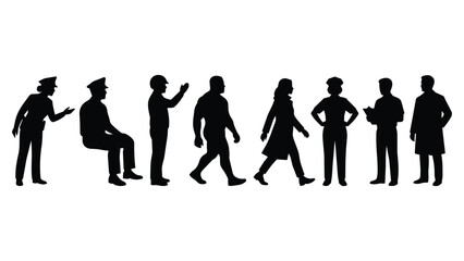 Obraz premium Silhouettes of eight professional people in various standing poses