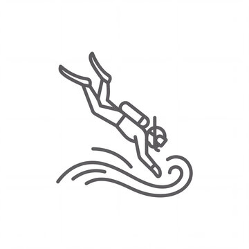 Minimalist Scuba Diving Icon with Diver and Ocean Waves
