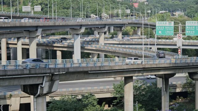 highway junction in chongqing with data and surveillance tracking graphics 