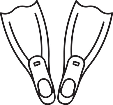 a pair of diving flippers, ready for swimming, snorkeling, or summer beach activities. One line art icon drawing