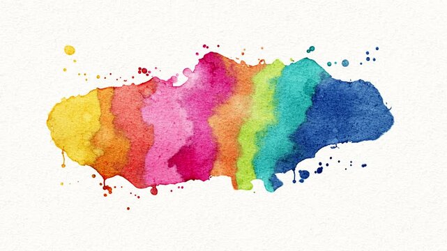 Rainbow watercolor paint stain background with drips, seamless loop