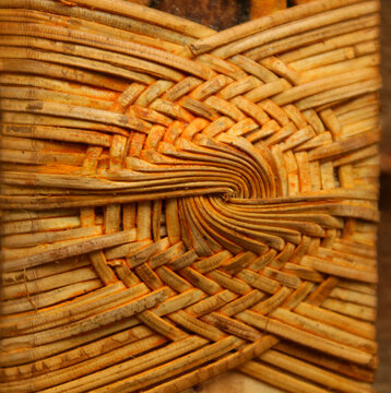 Close-Up of Traditional Woven Rattan Detail on a Dayak Mandau Sheath