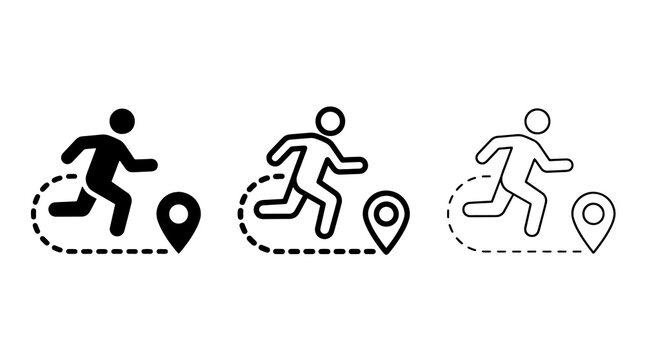 Running person icon with dashed path and location marker