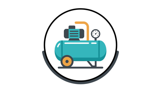 Industrial air compressor icon with pressure gauge, isolated on transparent background, vector illustration