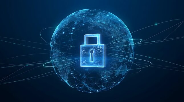 Global Network Security Padlock Digital Globe Cyber Protection