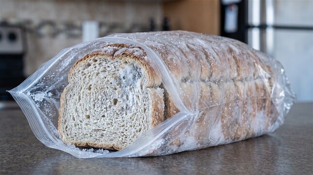 Food waste concept with freezer burn on loaf of sliced bread