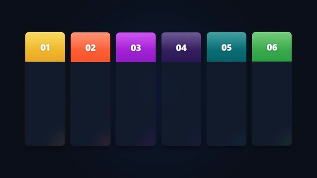 Animated 6 Steps Vertical Pills Infographic on Dark Background