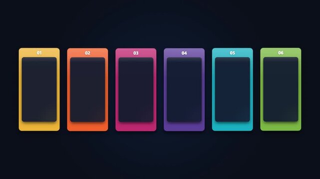 Animated 6 Steps Framed Cards Infographic on Dark Background