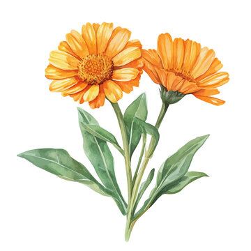 Watercolor illustration vector of Calendula, isolated on a clean white background.