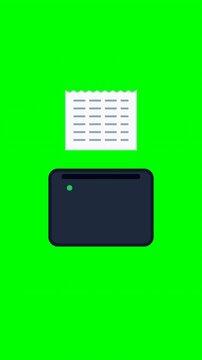 POS machine receipt printer billing payment transaction animation green screen
