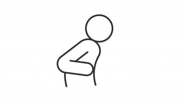 Stomach cramps outline animation. Sickness symptoms animated icon. Abdominal pain and physical discomfort. Person clutching their stomach. Flat line motion graphic loop on transparent white