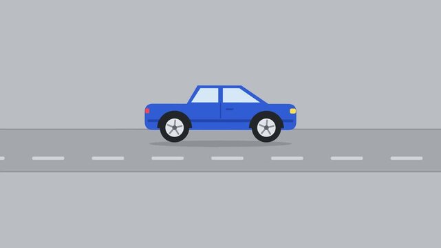 Blue Pickup Truck Driving on Highway Flat Vector Motion Graphic Loop Video