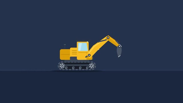 Yellow Excavator Driving and Moving Construction Animation 