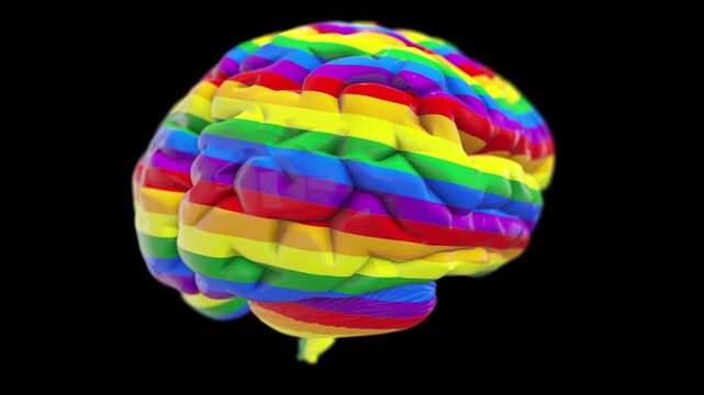 Rainbow color lgbt human brain 3d animation