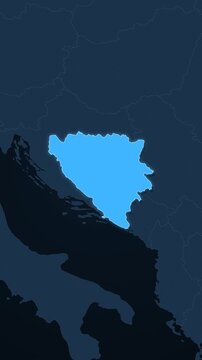 Bosnia and Herzegovina highlighted on Europe map vertical video