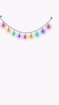 Seamless 4K looping vertical winter holiday animation: drooping light string slow sway. Flat vector shapes in deep blue on a light background with generous copy space for your own greeting or title. V