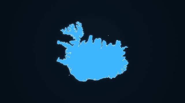 Iceland highlighted on a map of Europe with glow