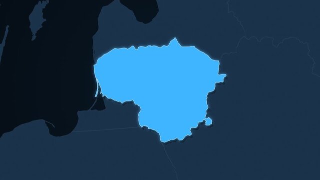 Lithuania highlighted on a map of Europe with glow