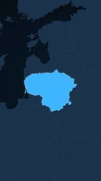 Lithuania highlighted on a map of Europe with glow vertical video