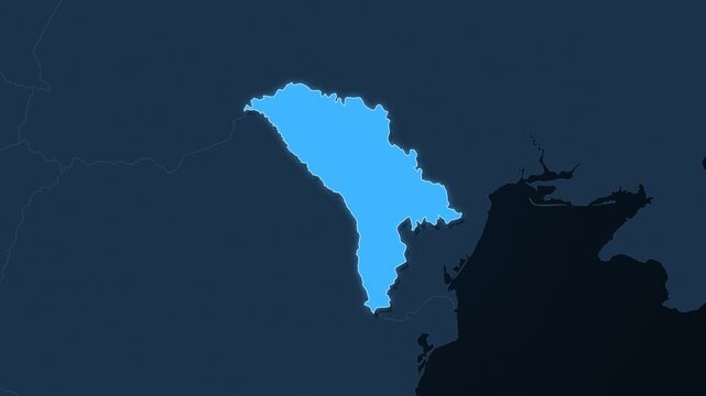 Moldova highlighted on a map of Europe with glow