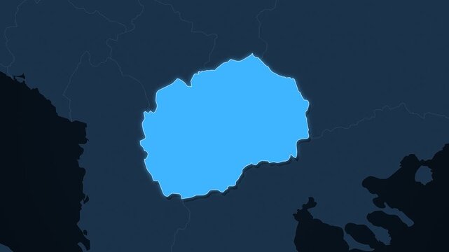 North Macedonia highlighted on a map of Europe with glow