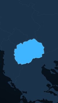 North Macedonia highlighted on Europe map vertical video