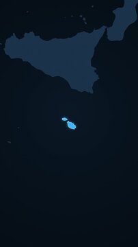 Malta highlighted on a map of Europe with glow vertical video