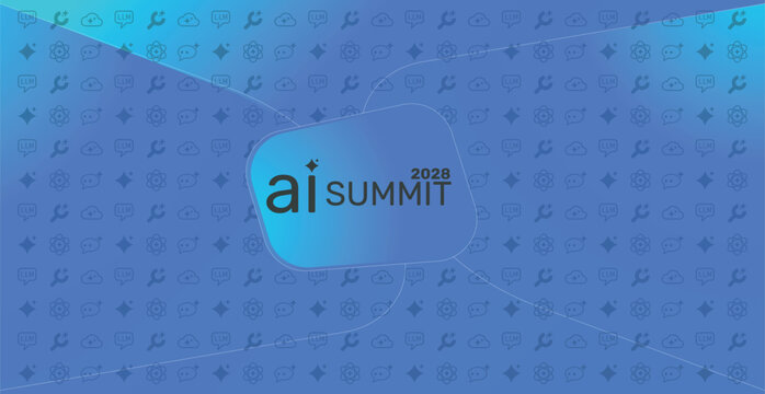 AI Summit 2028 Vector Banner Design Technology Conference Event Announcement LLM Machine Learning Icons Pattern Horizontal Modern Illustration Template