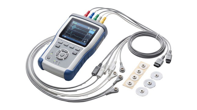 Portable medical ECG monitor with lead wires and electrode pads, digital EKG diagnostic device for hospital patient testing