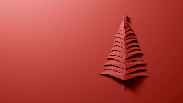 Red paper Christmas tree relief assembling with copy space