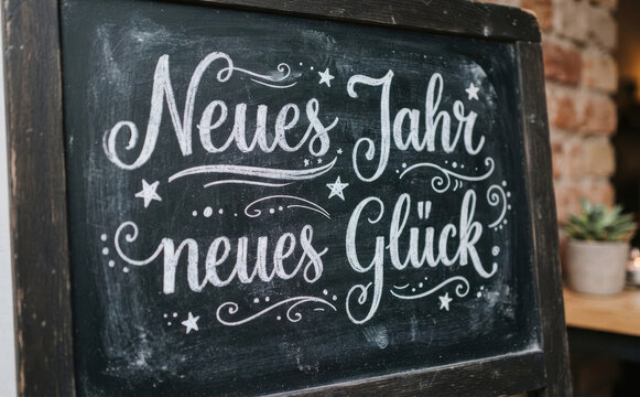 Neues Jahr neues Gl&uuml;ck Tafel mit Handschrift fur Neujahr und Silvester Grusse