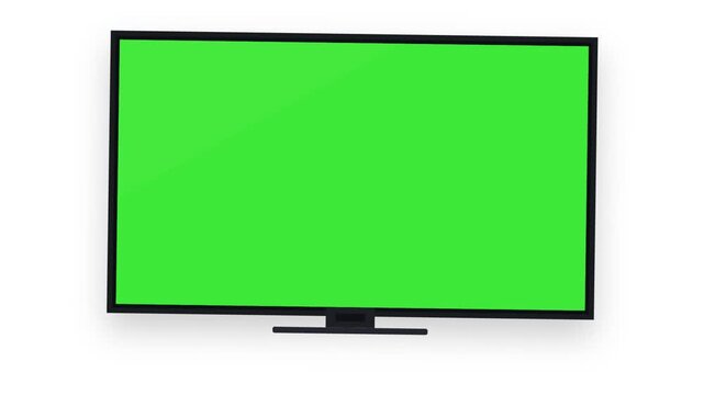 Modern smart tv mockup with a green screen on white background