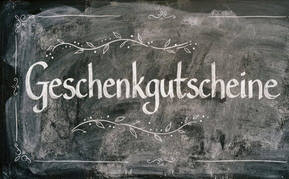 Geschenkgutscheine Schiefertafel mit Kreidezeichnung f&uuml;r Gutschein und Geschenkidee im Handel