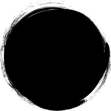 Paint brush texture circle, round grunge frame. Crayon stain, charcoal hand drawn spot, abstract rough badge. Decorative box coal effect isolated on white background. Modern vector illustration
