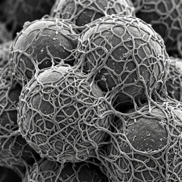 Scanning Electron Microscope Image of Pollen Grains with Intricate Surface Texture