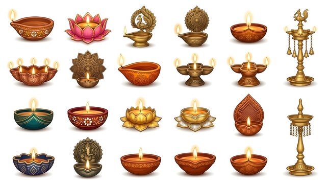 Modern Minimalist Diya Lamp Collection with Intricate Indian Heritage Designs for Diwali Festival Celebration