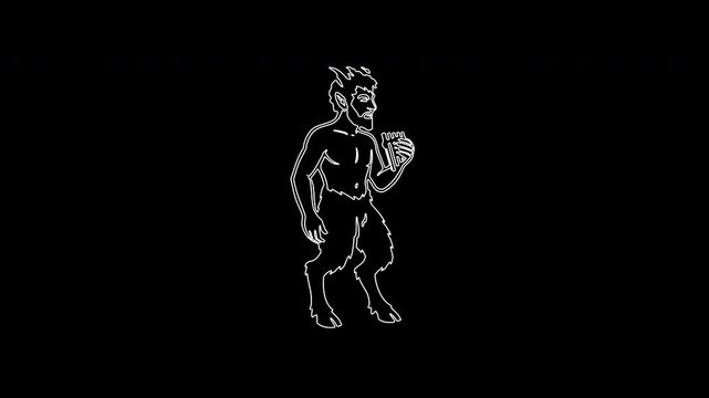 Mythical satyr creature playing pan flute animation