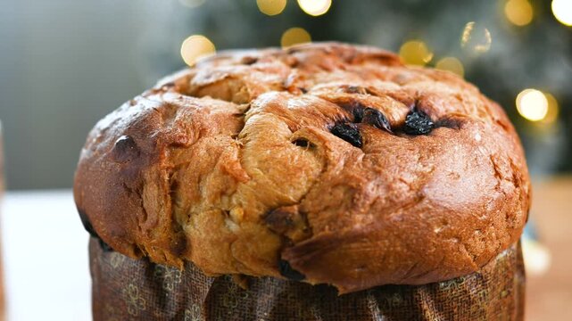 Traditional Italian panettone Christmas cake rotating