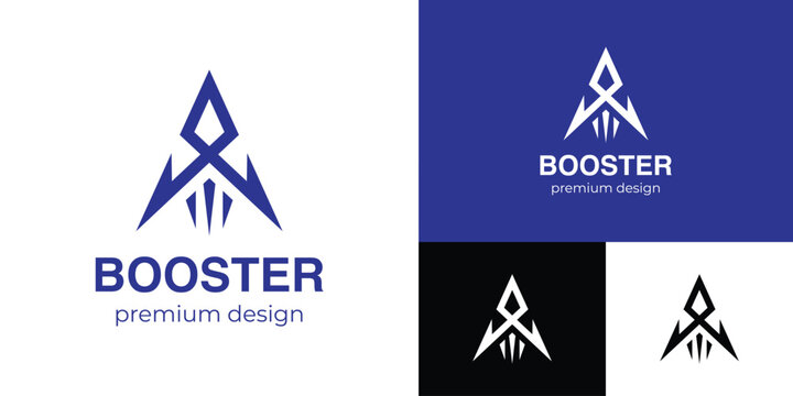 Abstract rocket launch and letter A logo icon design with geometric fast booster concept for technology startup, digital marketing, and business agency